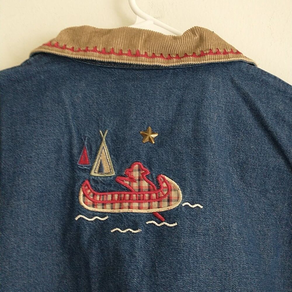 Vtg Teddi Chore Jacket Womens M Blue Denim Embroidered Heart Pocket Corduroy 90s - Picture 6 of 9